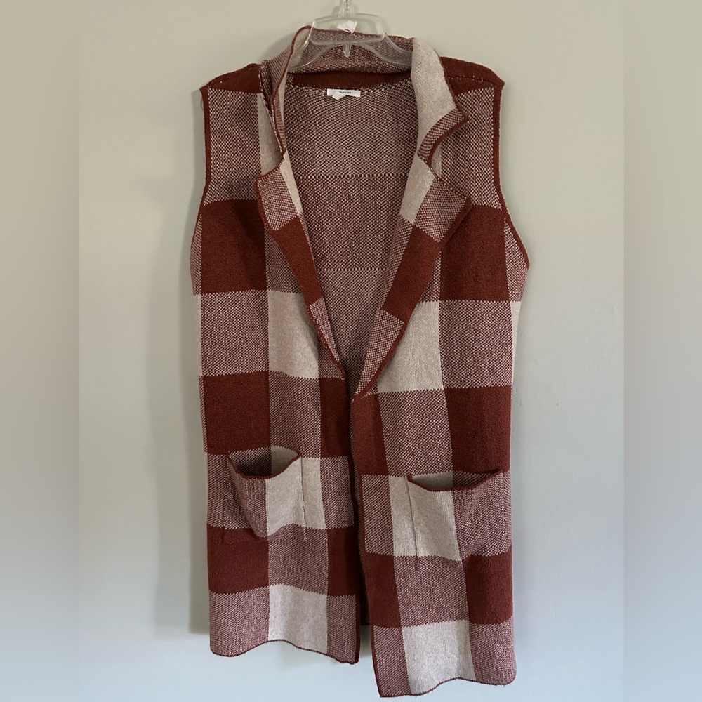 Maurices Long Sleeveless Duster Cardigan Vest, Burnt Orange Size M